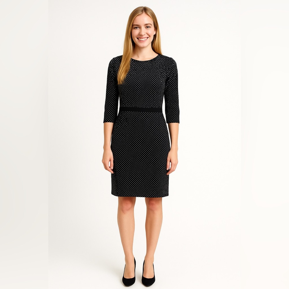 St. John Knit Sheath Dress polka dot Black White.